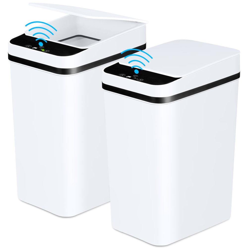 Touchless Motion Sensor Trash Cans, Slim Automatic 12L Bins for Bathroom, Bedroom, Office, White with Lid
