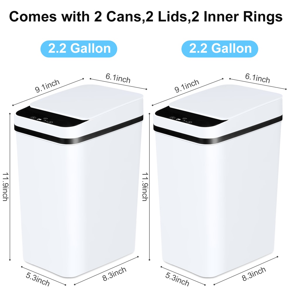 Touchless Motion Sensor Trash Cans, Slim Automatic 12L Bins for Bathroom, Bedroom, Office, White with Lid