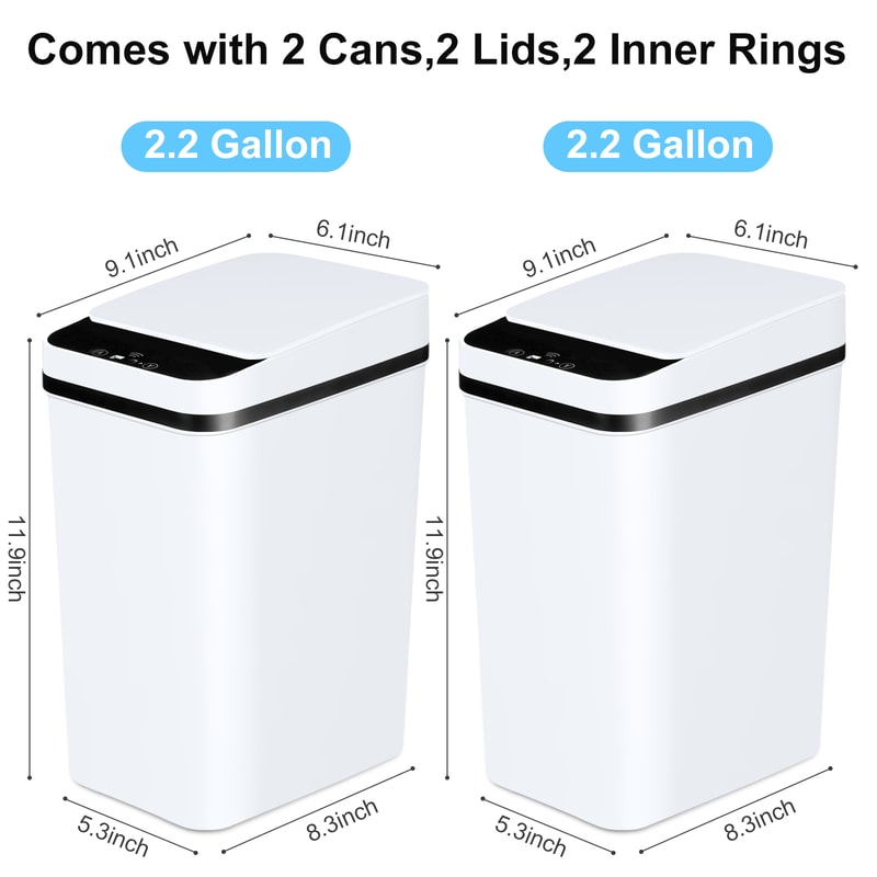 Touchless Motion Sensor Trash Cans, Slim Automatic 12L Bins for Bathroom, Bedroom, Office, White with Lid