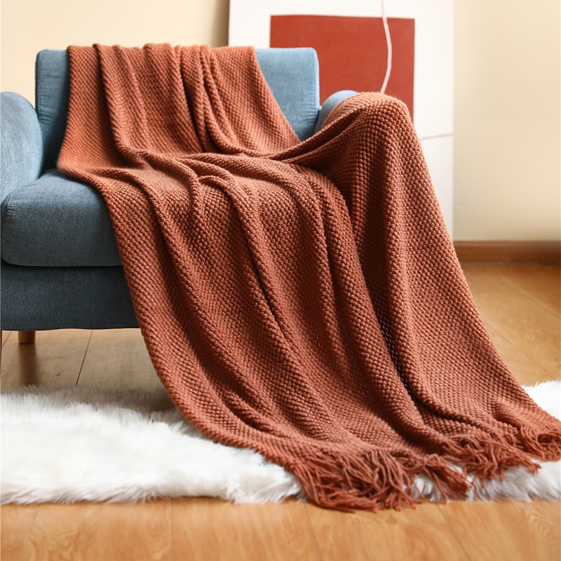 Textile City Tassel Knitted Throw Blanket Winter Warm Decorative Bedspread 4