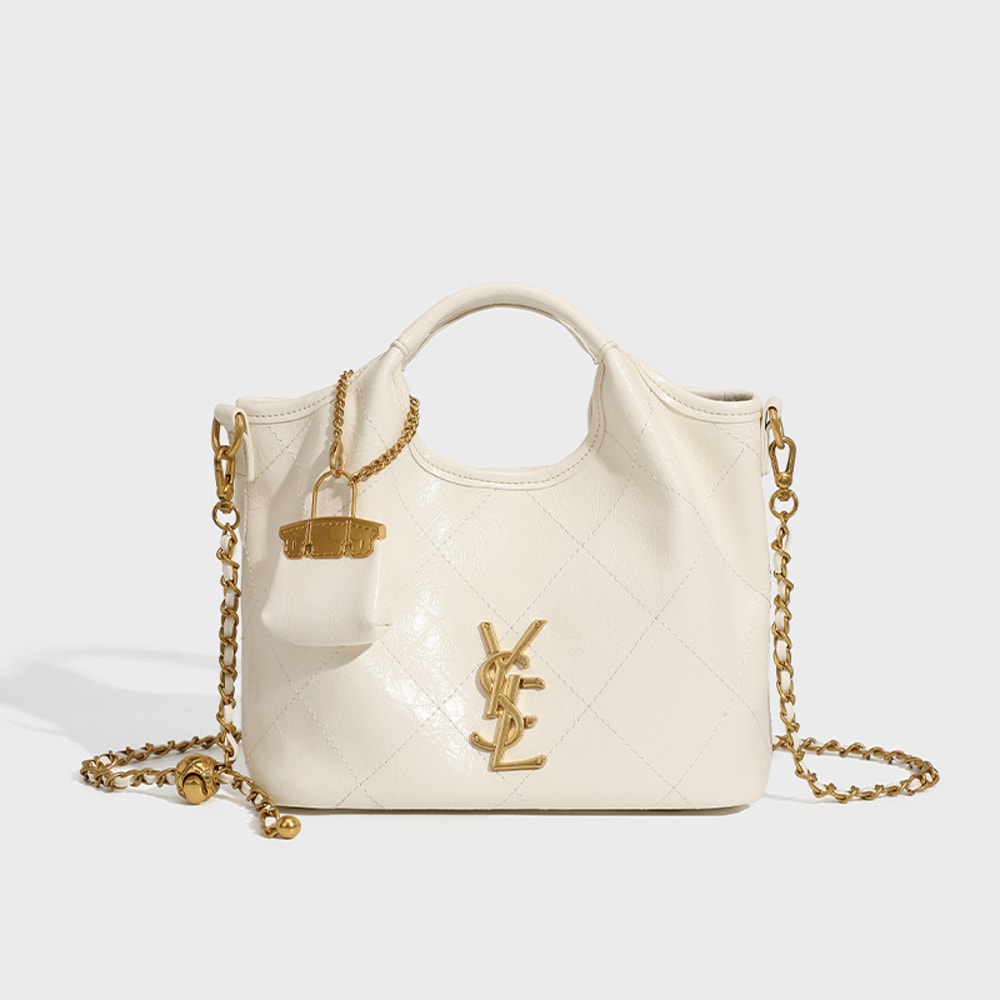 Premium Handbag With Diamond Grid Embroidery Large Capacity Vegetable Basket Bag Chain Bar Crossbod 4