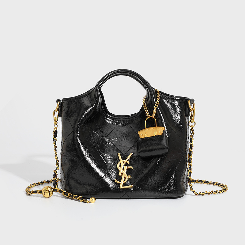 Premium Handbag With Diamond Grid Embroidery Large Capacity Vegetable Basket Bag Chain Bar Crossbod 5