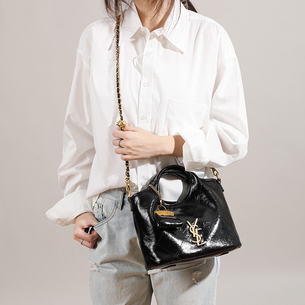 Premium Handbag With Diamond Grid Embroidery Large Capacity Vegetable Basket Bag Chain Bar Crossbod 2