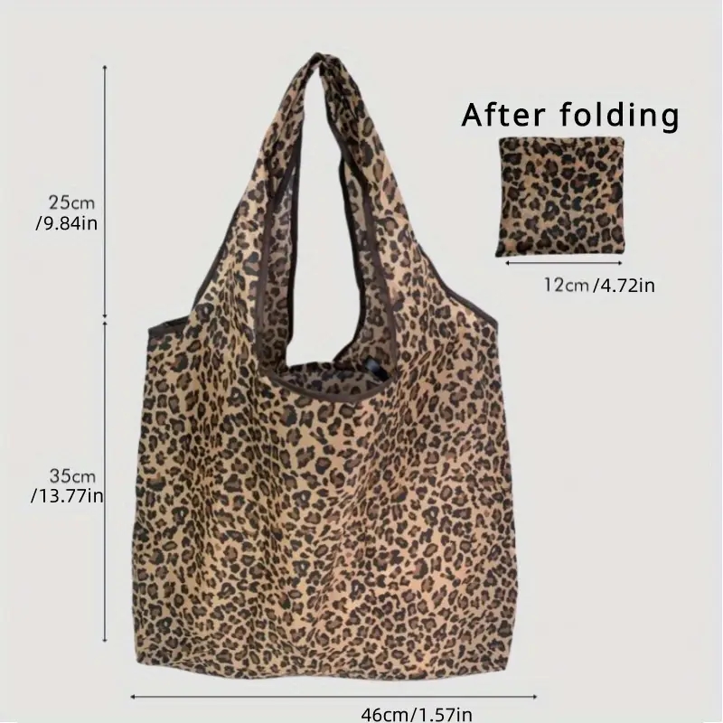 Large Capacity Leopard Print Handbag Stylish Folding Womens Shopping Bag For Daily Use 4