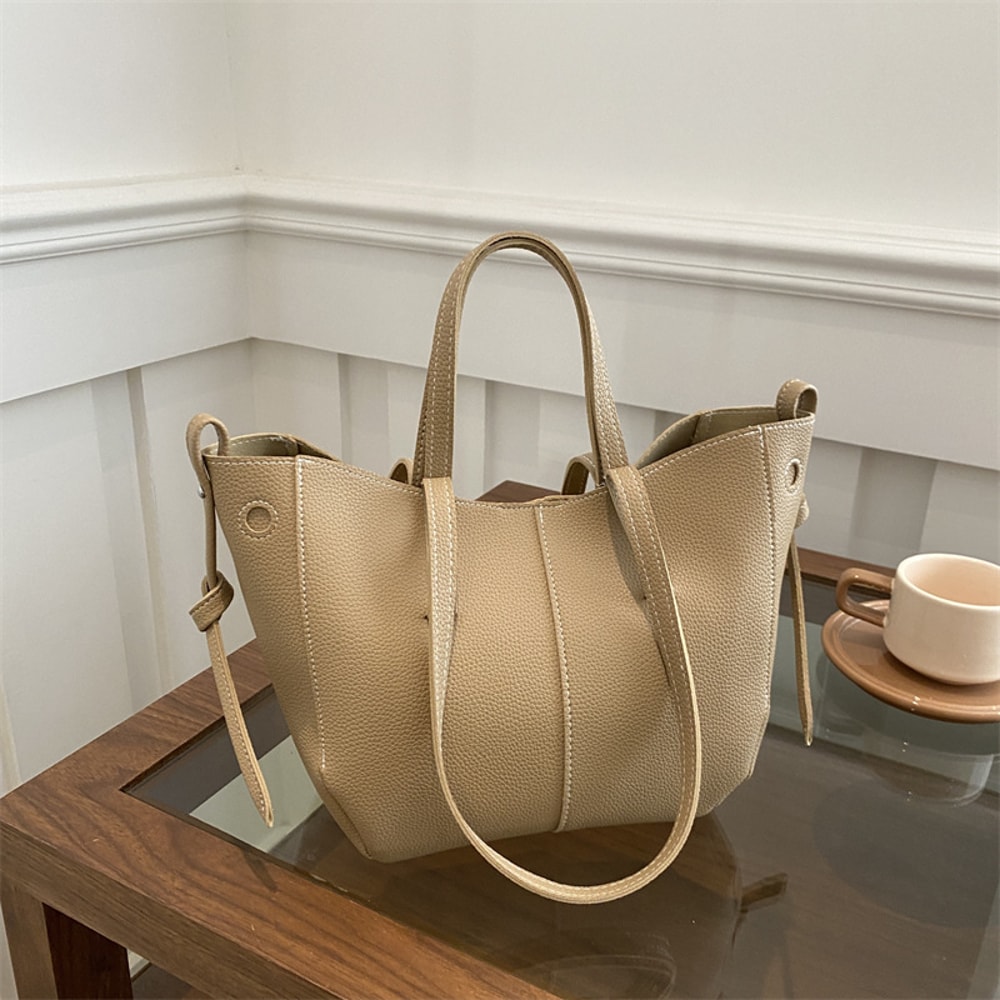 Chic Large Capacity PU Leather Tote Bag For Women Fashionable Commuting Handbag 1