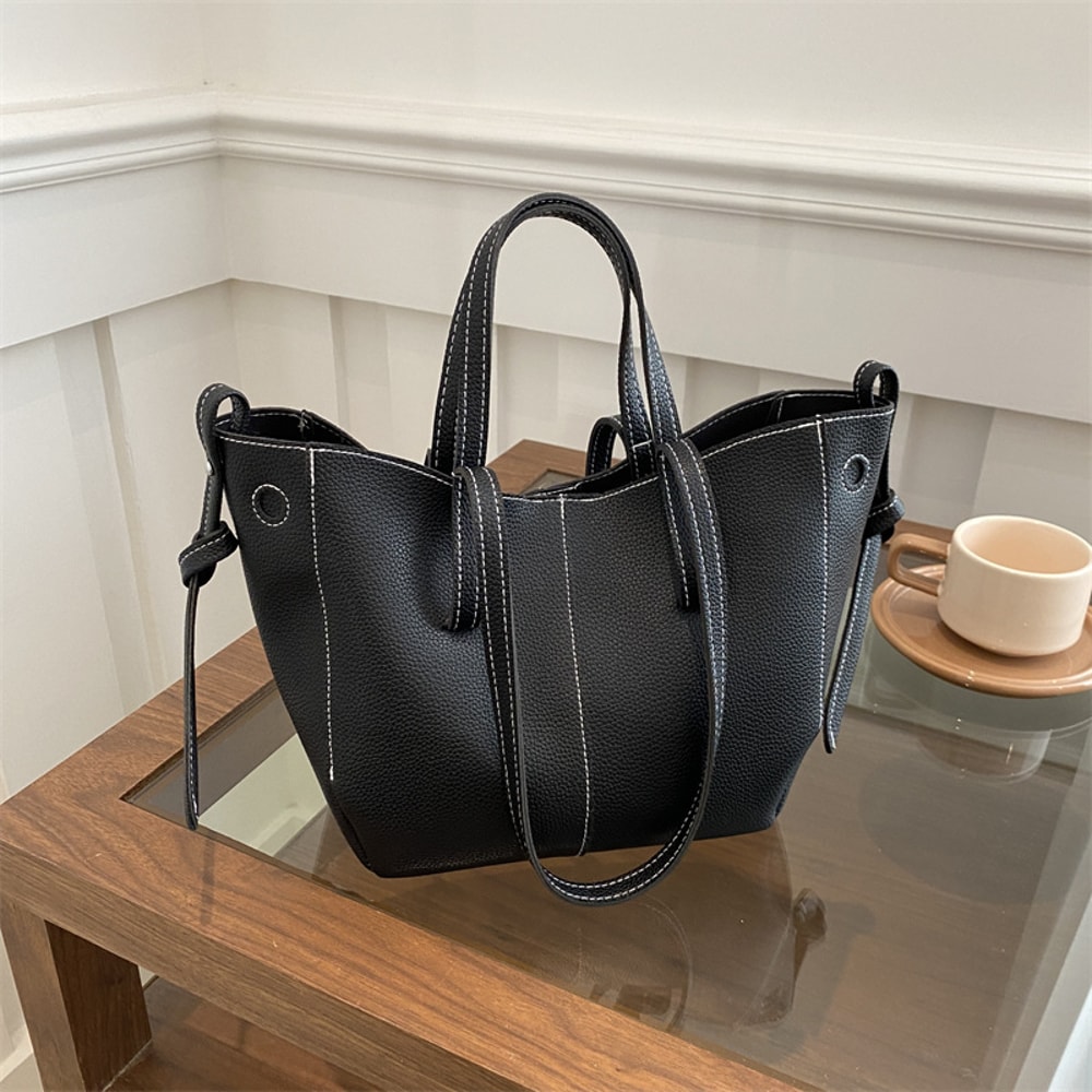 Chic Large Capacity PU Leather Tote Bag For Women Fashionable Commuting Handbag 2