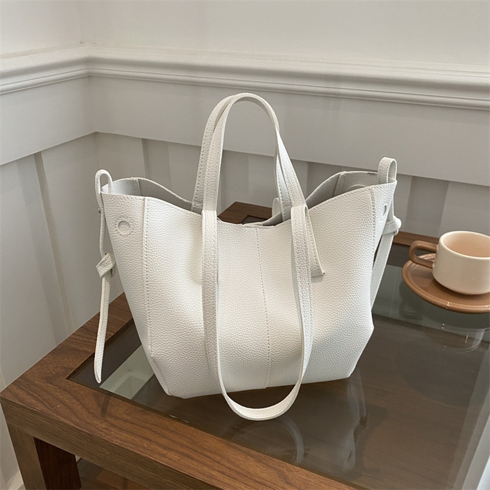 Chic Large Capacity PU Leather Tote Bag For Women Fashionable Commuting Handbag 3