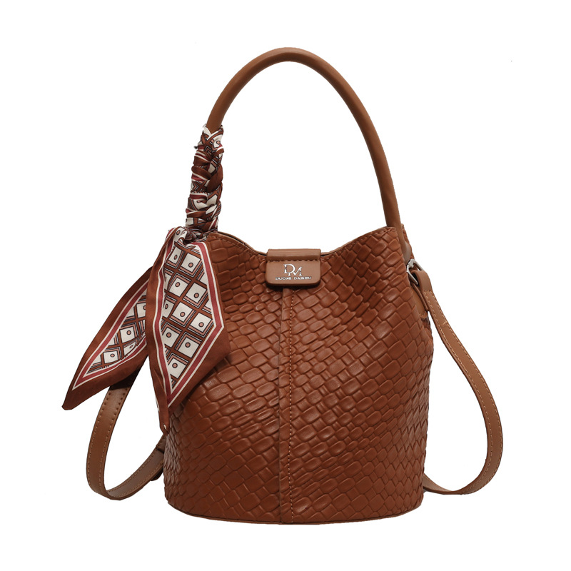 Stylish Women Woven Bucket Tote Bag Adjustable Shoulder Strap Crossbody Handbag Solid Color Versati 6