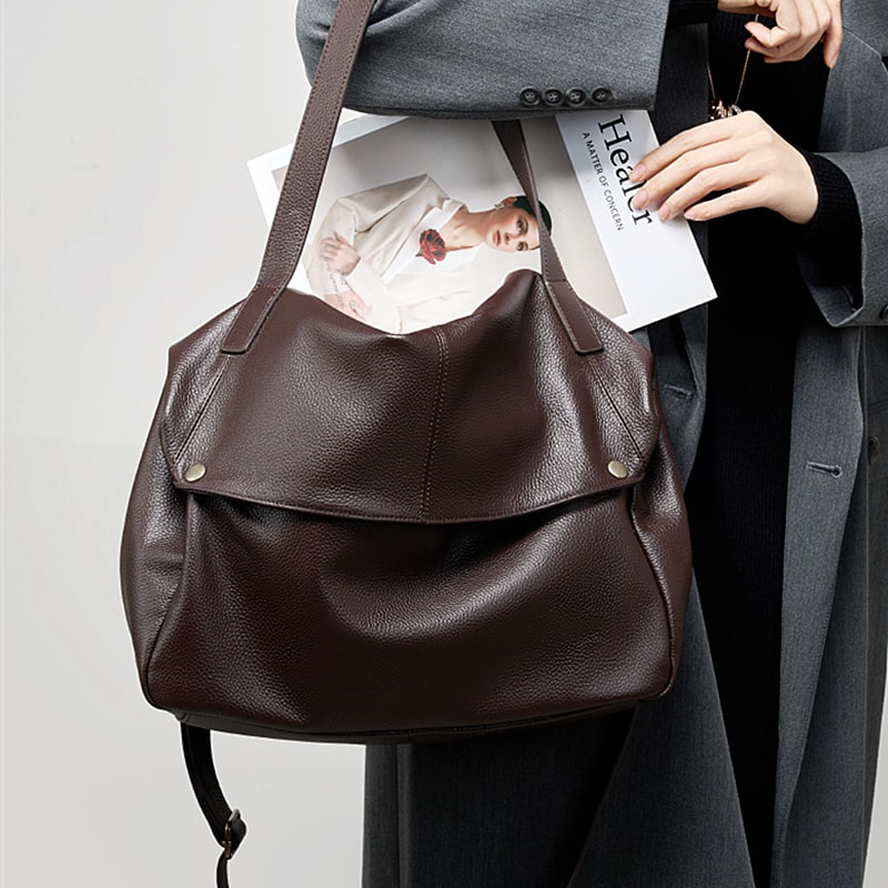 Burminsa Cowhide Genuine Leather Hobo Bag For Women Luxury Designer Messenger Tote 1