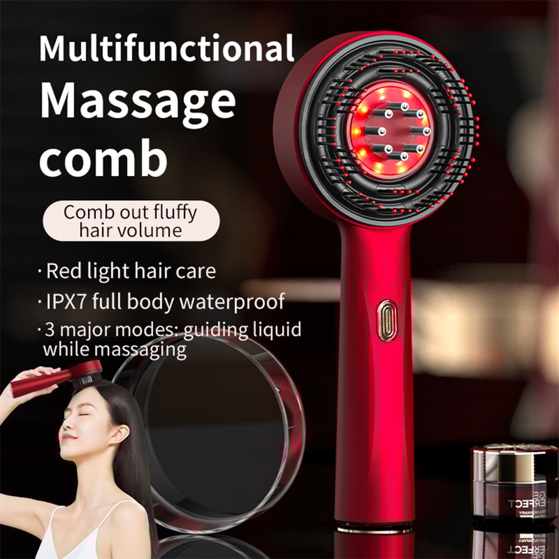 Electric Vibration Massage Comb for Hair Growth, Red Light Therapy Anti-Hair Loss Scalp Brush & Oil Applicator