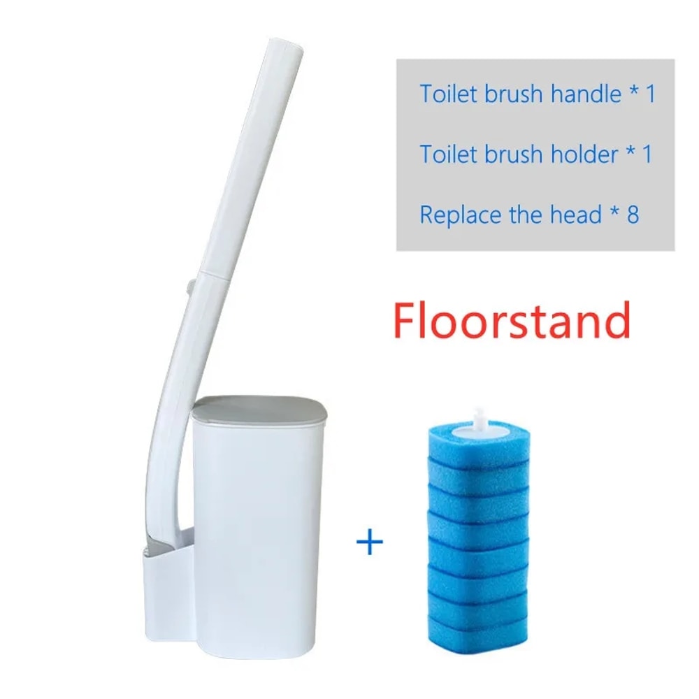 Wall-Mounted Disposable Toilet Brush with Cleaning Liquid & Replacement Brush Head