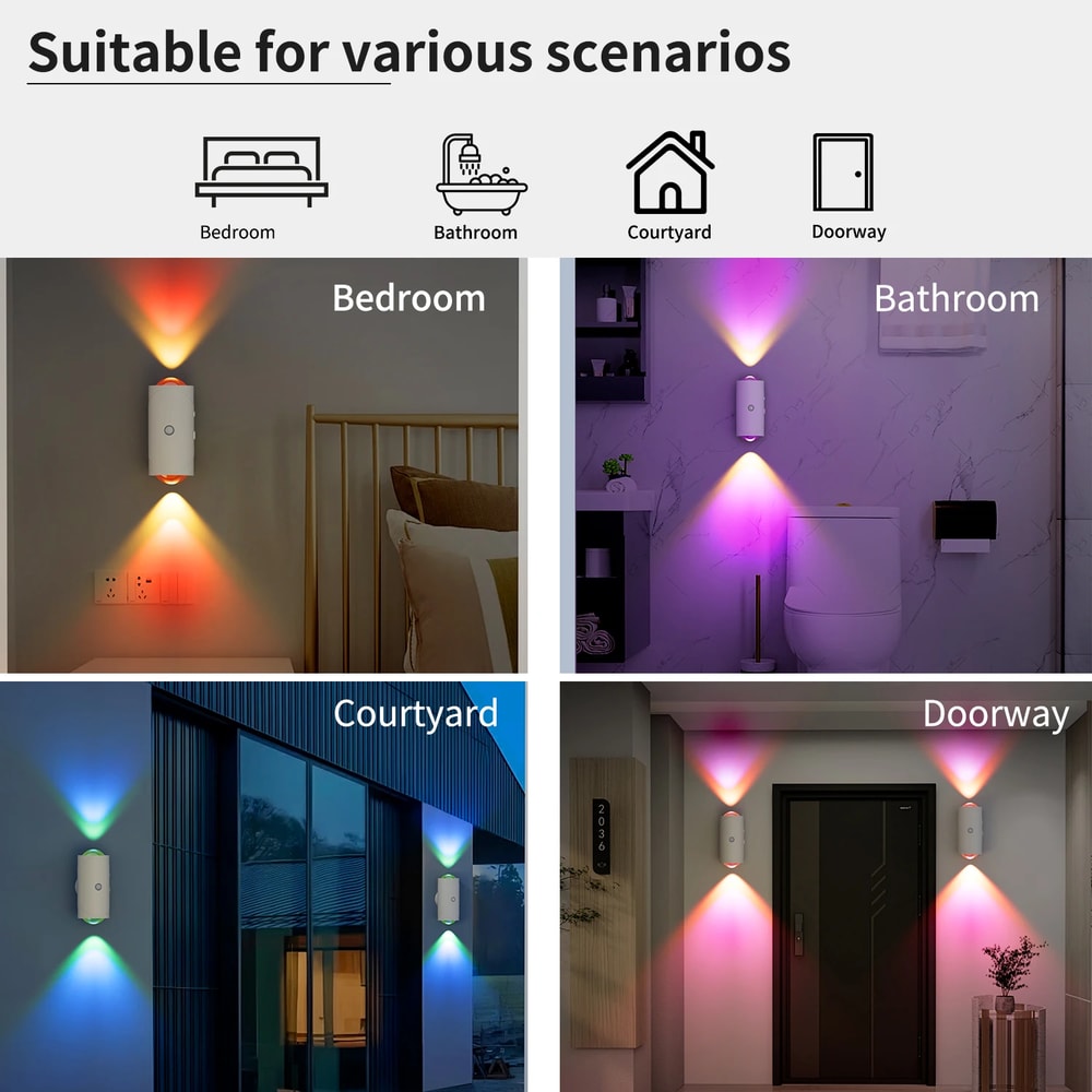 LED Motion Sensor Wall Lamp, RGB & Warm Light Rechargeable for Stair and Porch Lighting