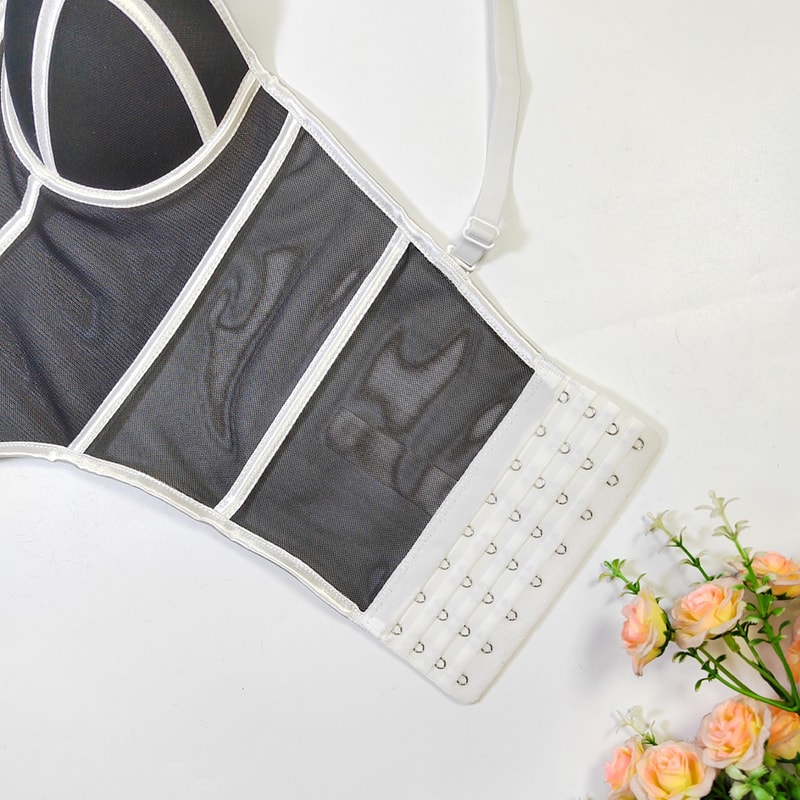 Sexy Color Block Mesh Corset Bustier Bra Crop Top for Women, Party & Night Club