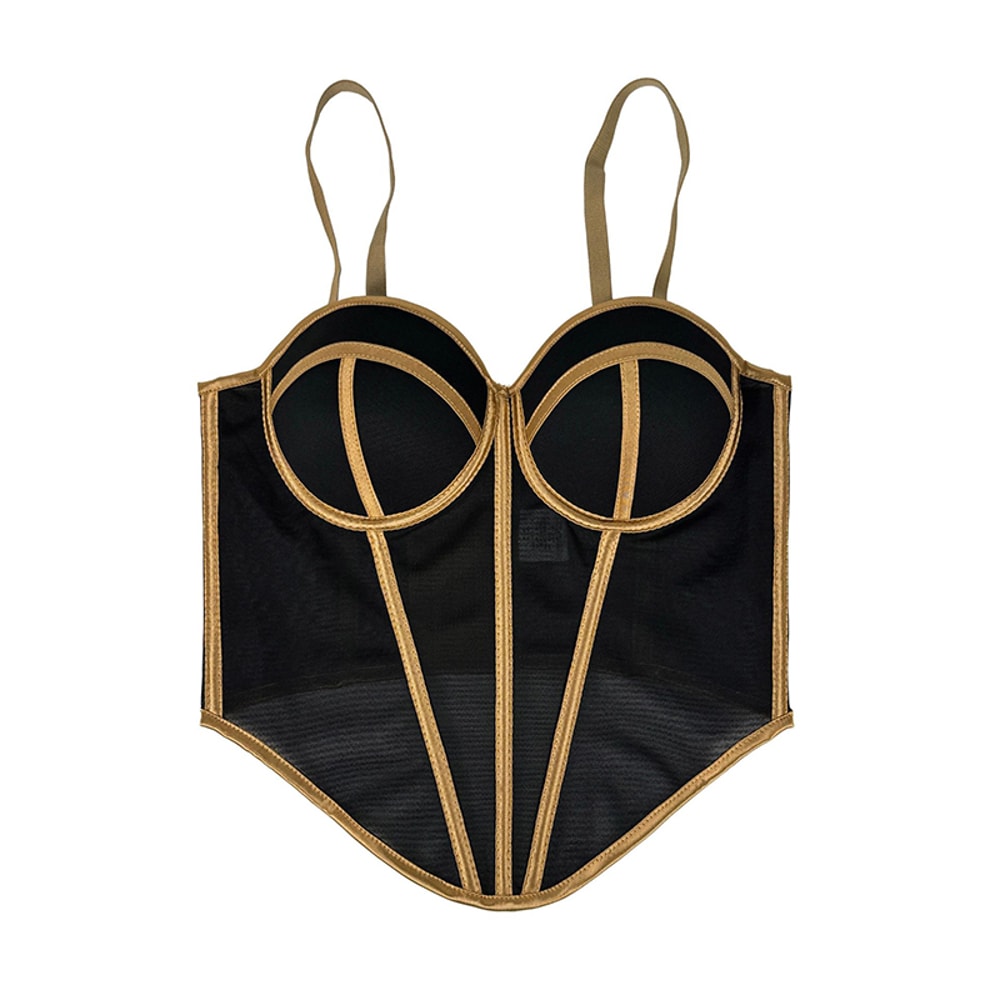 Sexy Color Block Mesh Corset Bustier Bra Crop Top for Women, Party & Night Club