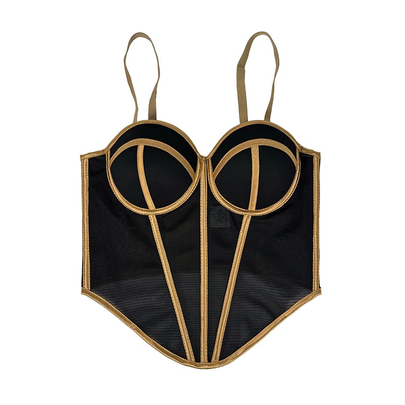 Sexy Color Block Mesh Corset Bustier Bra Crop Top for Women, Party & Night Club