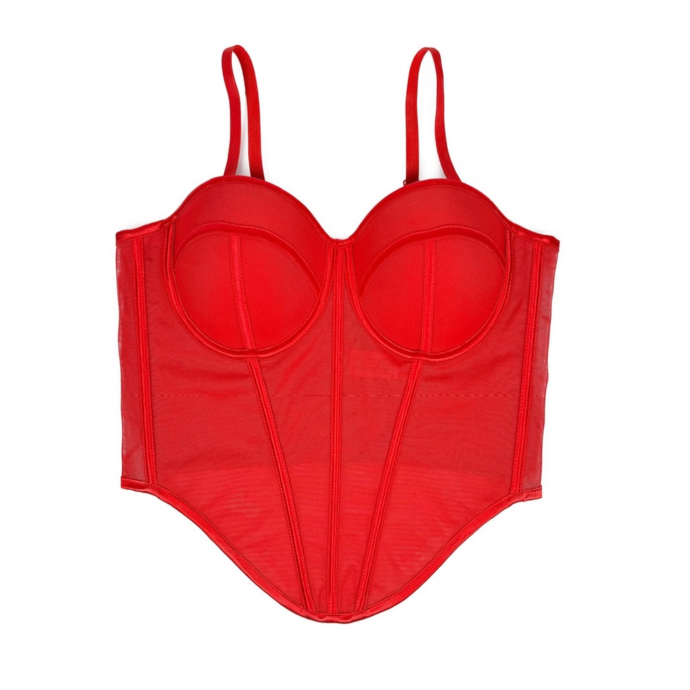 Sexy Color Block Mesh Corset Bustier Bra Crop Top for Women, Party & Night Club