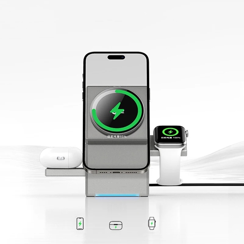 Touch Autorotation Magnetic Wireless Charger Dock For IPhone Android IWatch Magsafe Fast Charging S 1