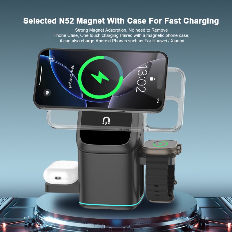 Magnetic Wireless Charging Stand For IPhone IWatch And AirPods MagSafe Fast Charger Station Dock 1