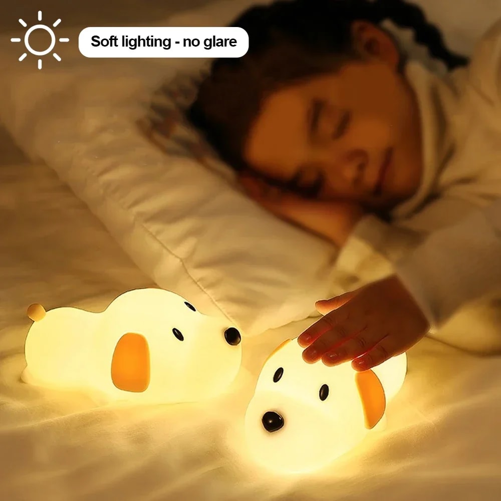 Cute Puppy Dog Touch Sensor Night Light Silicone Dimmable Bedroom Lamp For Kids Holiday Gift 3