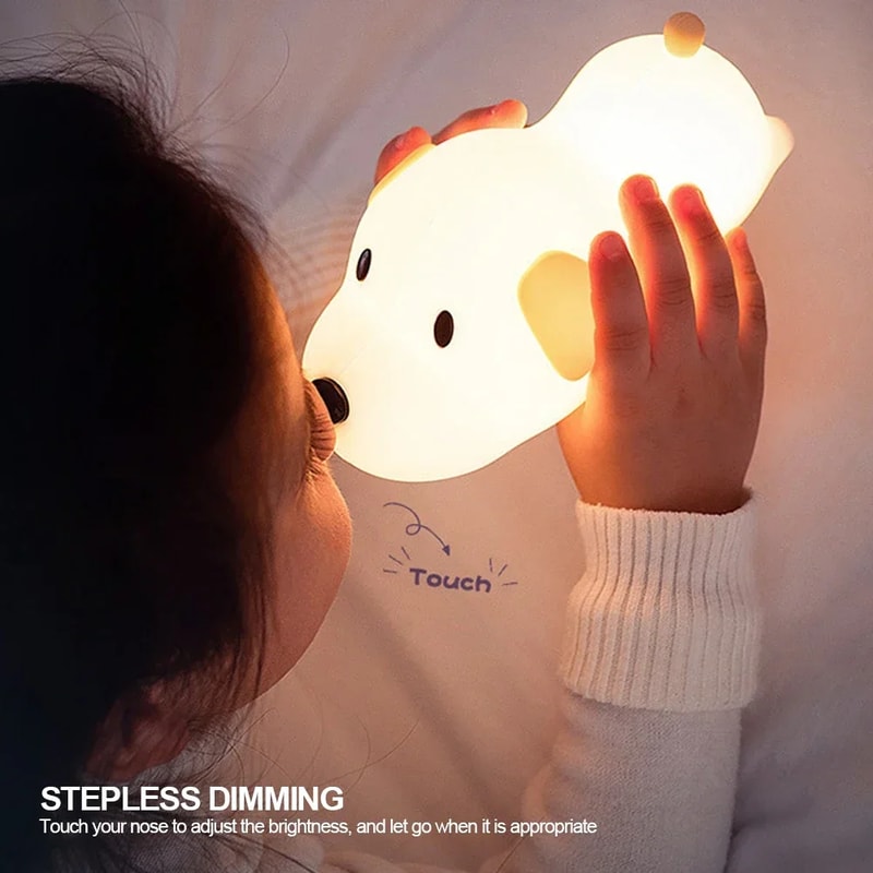 Cute Puppy Dog Touch Sensor Night Light Silicone Dimmable Bedroom Lamp For Kids Holiday Gift 4