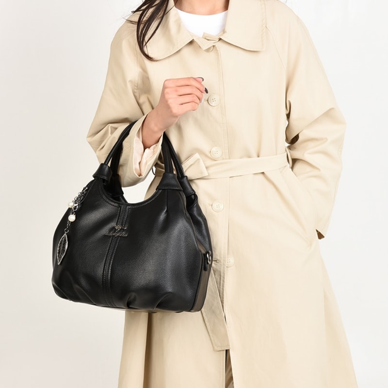 Soft Lychee Leather Hobo Handbag Stylish 3Layer Shoulder Crossbody Tote Bag With Pearl Leaf Pendan 1