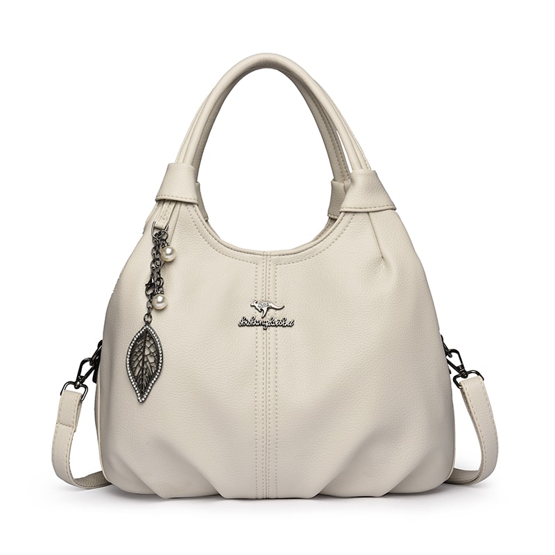 Soft Lychee Leather Hobo Handbag Stylish 3Layer Shoulder Crossbody Tote Bag With Pearl Leaf Pendan 6