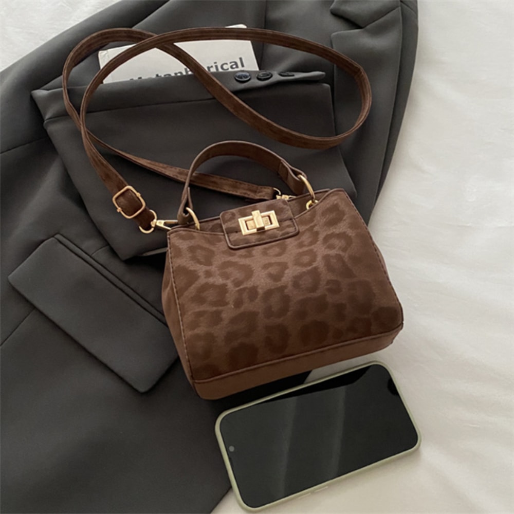 Chic Leopard Print Crossbody Bag For Women Retro Buckle Shoulder Tote 2