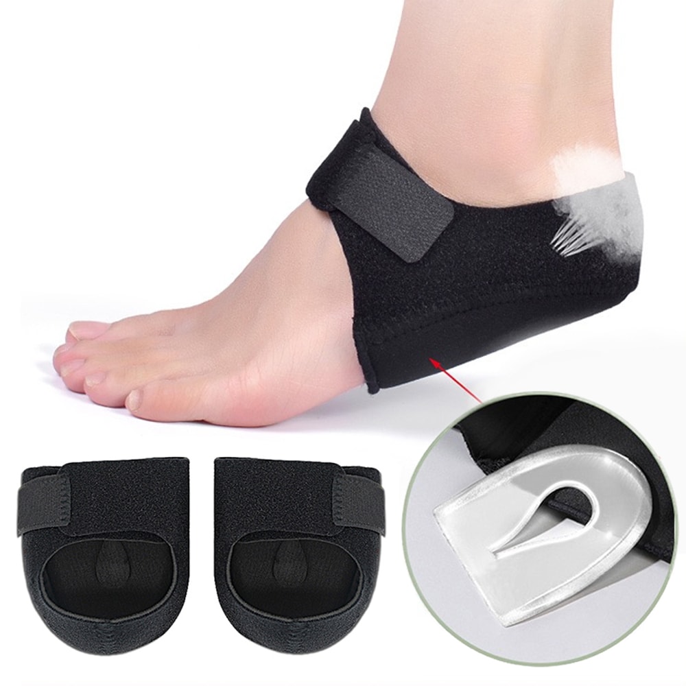Silicone Heel Cushions with Straps for Heel Pain Relief and Shock Absorption