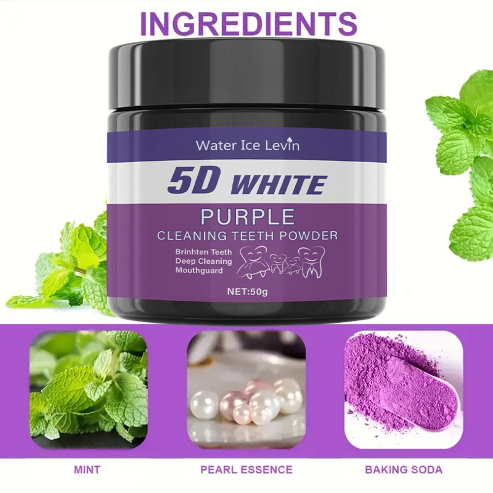 Purple Teeth Whitening Powder For Deep Clean Stain Removal Travel Use 1