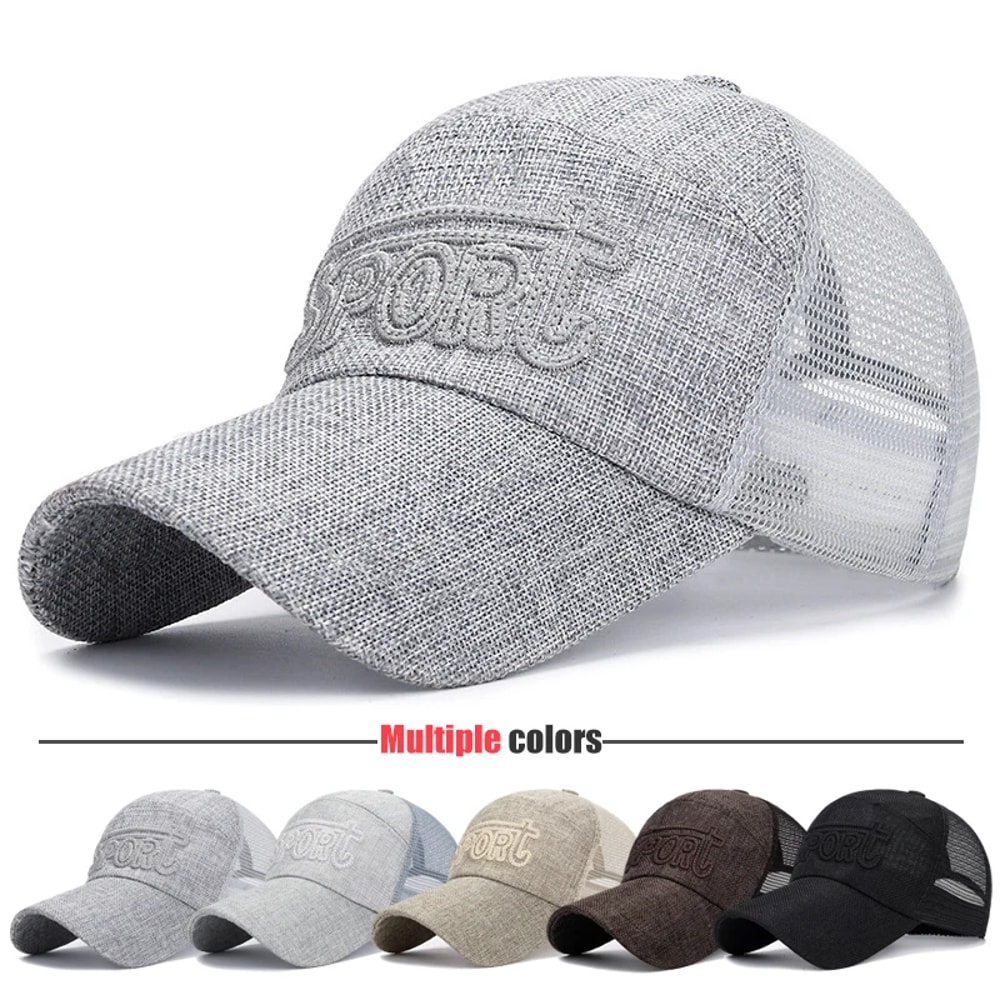 Breathable Linen Mesh Snapback Baseball Cap For Men Lightweight Summer Sports Hat 0