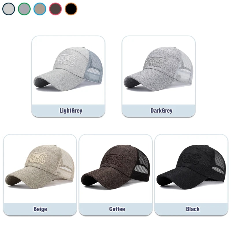 Breathable Linen Mesh Snapback Baseball Cap For Men Lightweight Summer Sports Hat 1