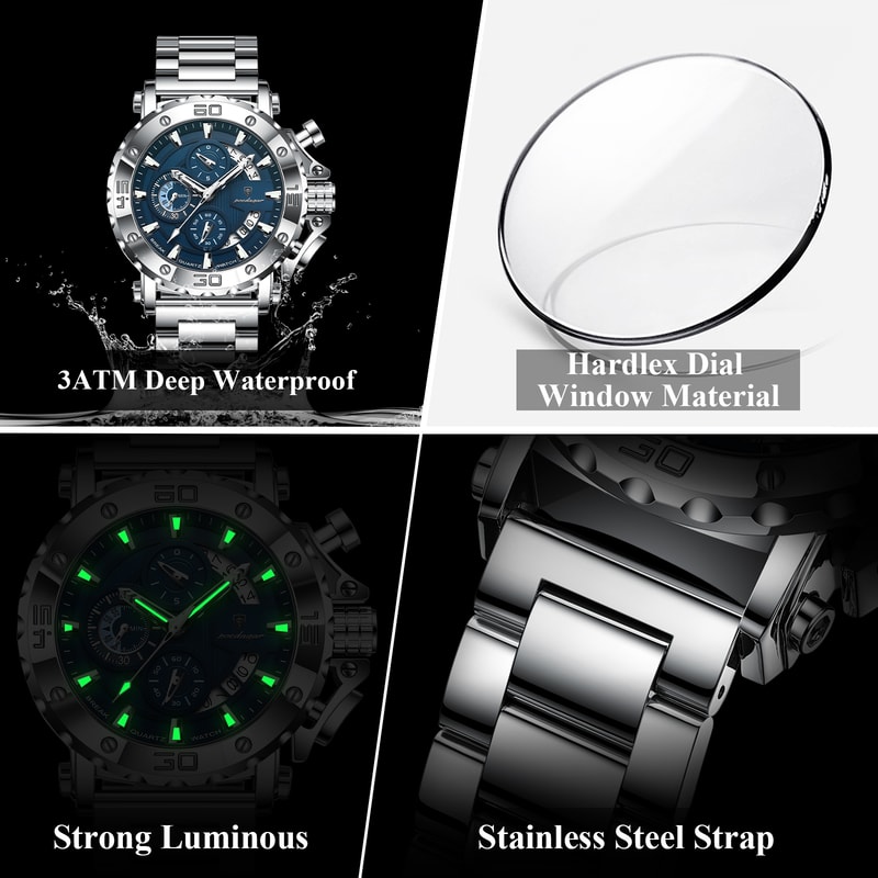 Luxury Men Chronograph Watch Waterproof Stainless Steel Luminous Calendar Timepiece 4