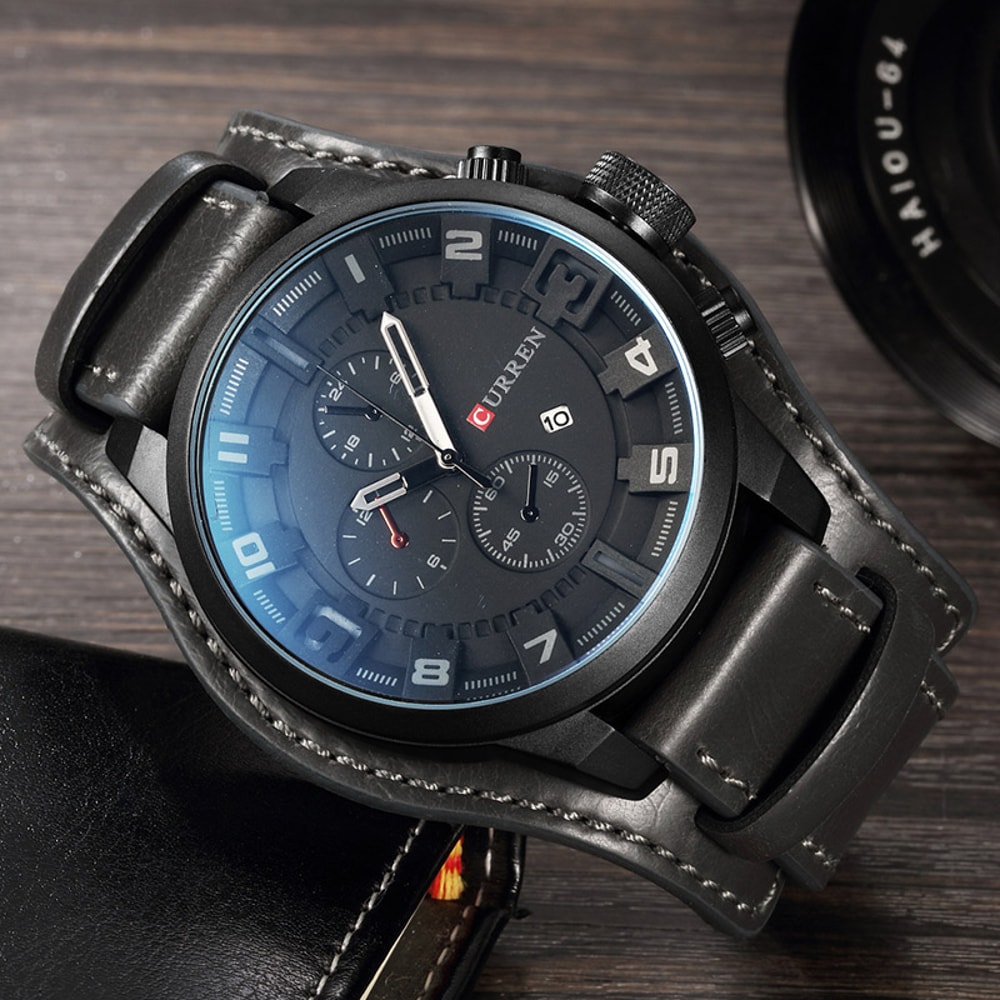 Luxury Leather Strap Mens Watch Quartz Waterproof Casual Sports Wristwatch 1