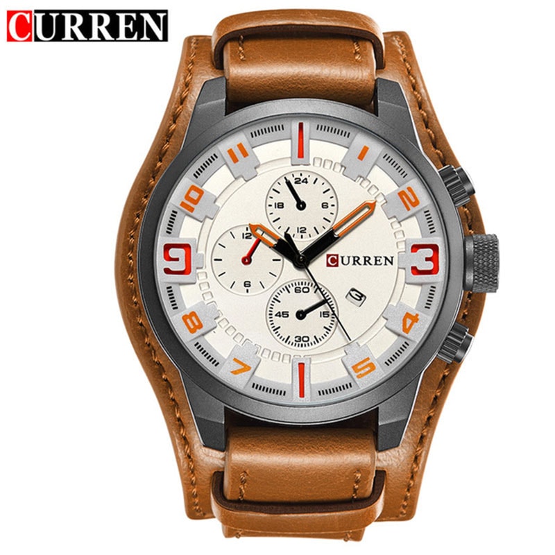 Luxury Leather Strap Mens Watch Quartz Waterproof Casual Sports Wristwatch 4