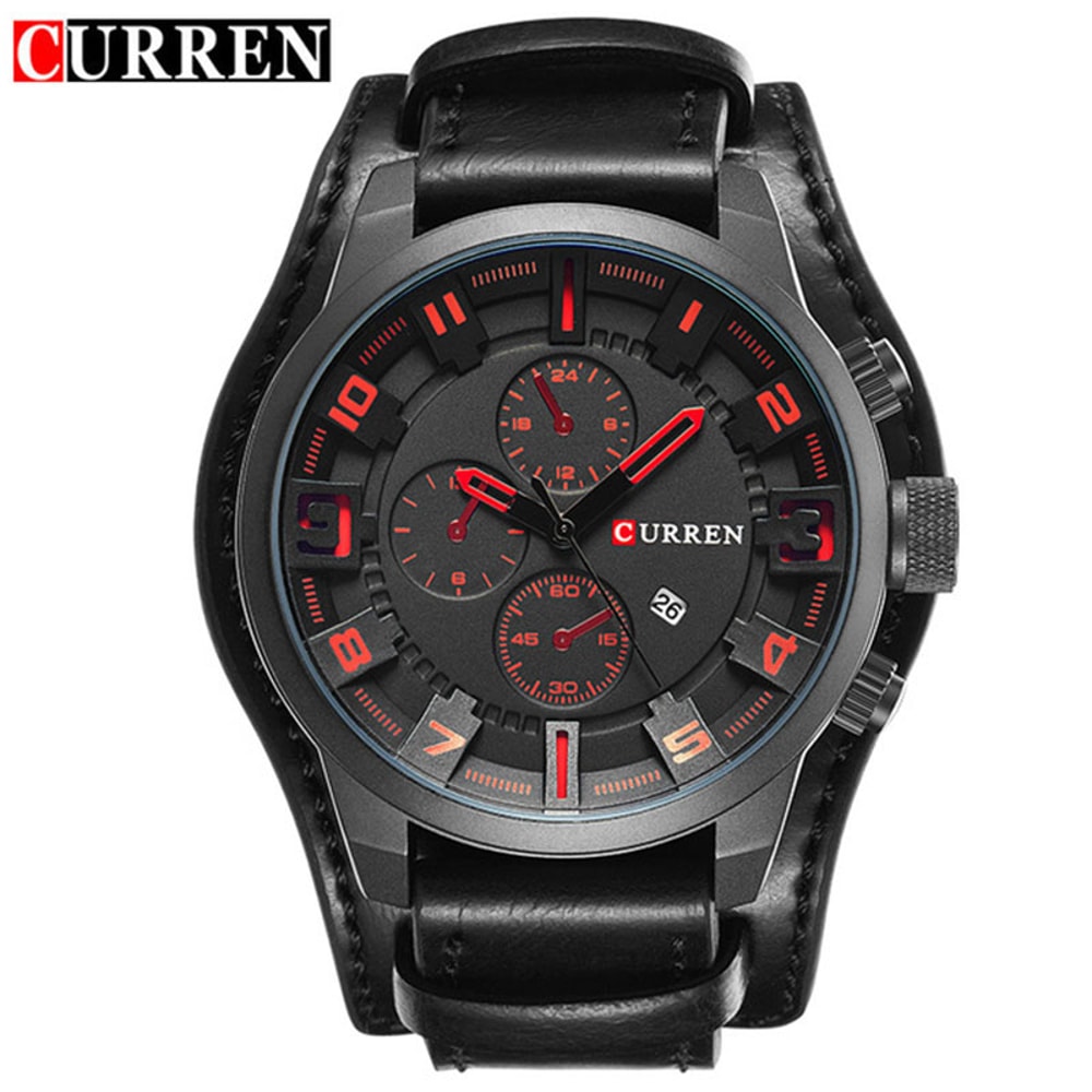 Luxury Leather Strap Mens Watch Quartz Waterproof Casual Sports Wristwatch 6