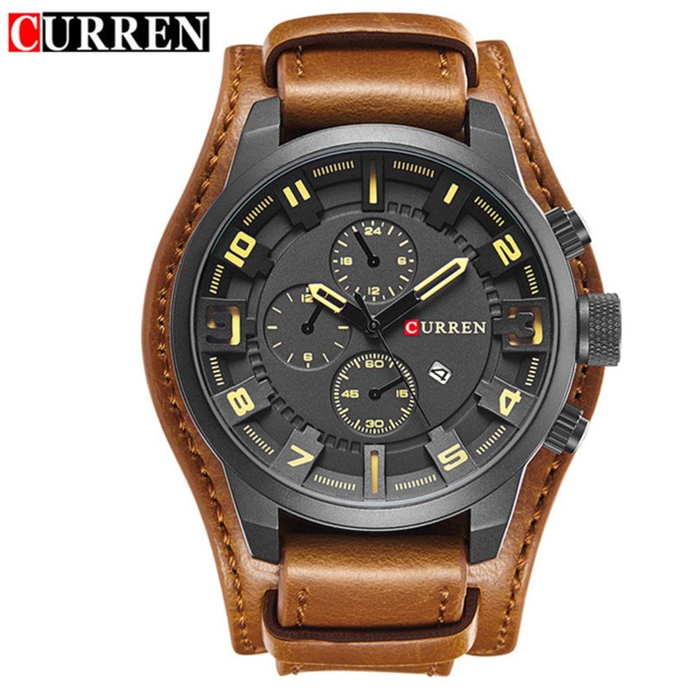 Luxury Leather Strap Mens Watch Quartz Waterproof Casual Sports Wristwatch 7