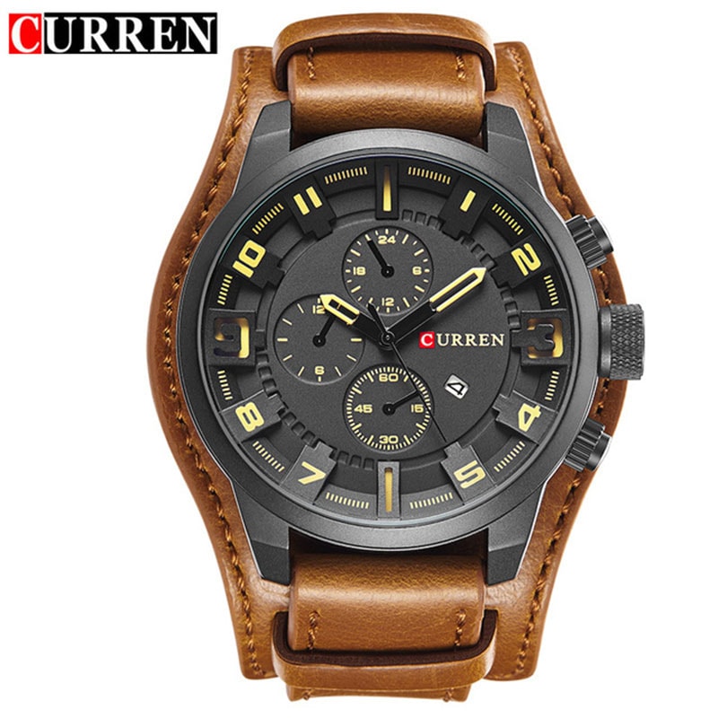 Luxury Leather Strap Mens Watch Quartz Waterproof Casual Sports Wristwatch 7