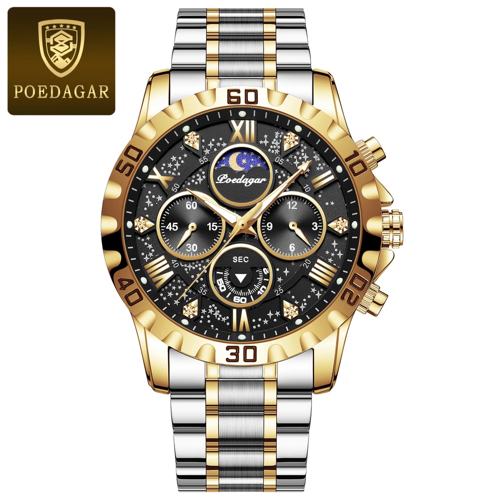 Premium Mens Chronograph Watch Waterproof Sports Stainless Steel Quartz Timepiece 8