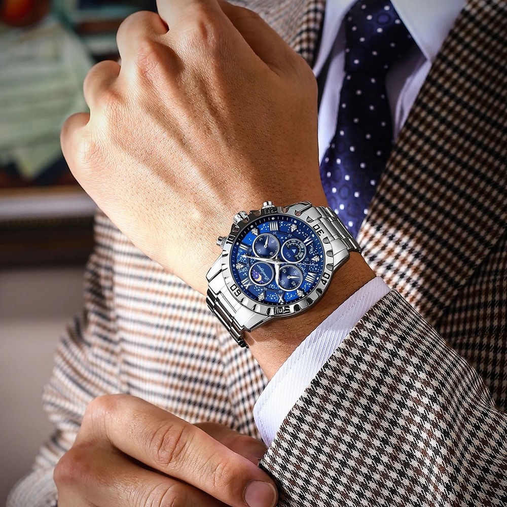 Premium Mens Chronograph Watch Waterproof Sports Stainless Steel Quartz Timepiece 4