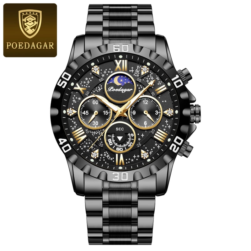 Premium Mens Chronograph Watch Waterproof Sports Stainless Steel Quartz Timepiece 9