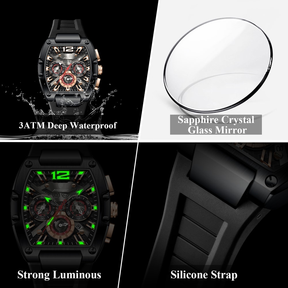 Luminous Waterproof Chronograph Mens Sports Watch With Silicone Strap 3