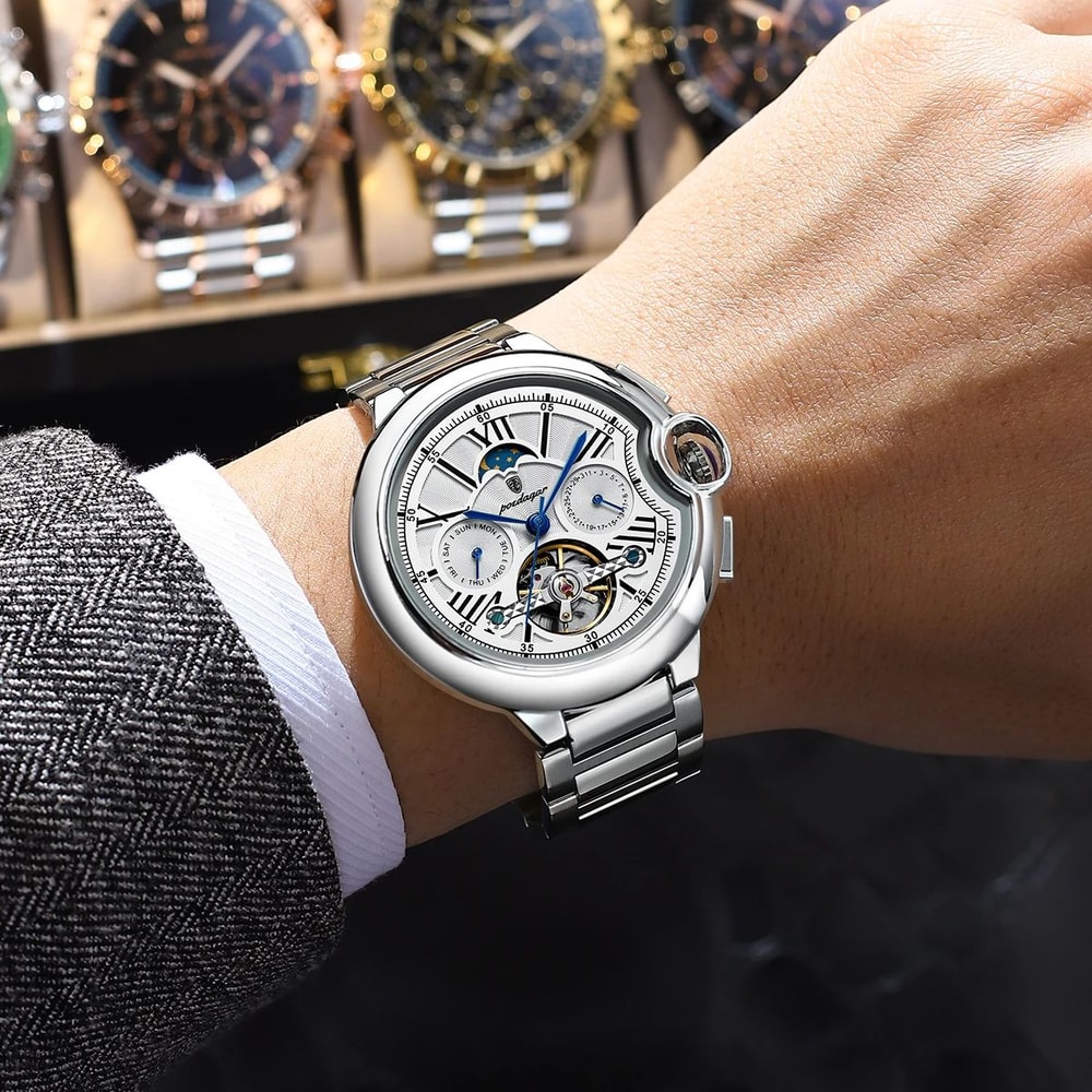 Luxury Automatic Mechanical Watch For Men With Tourbillon Stainless Steel Design 0