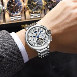 luxury automatic mechanical watch for men with tourbillon & stainless steel design