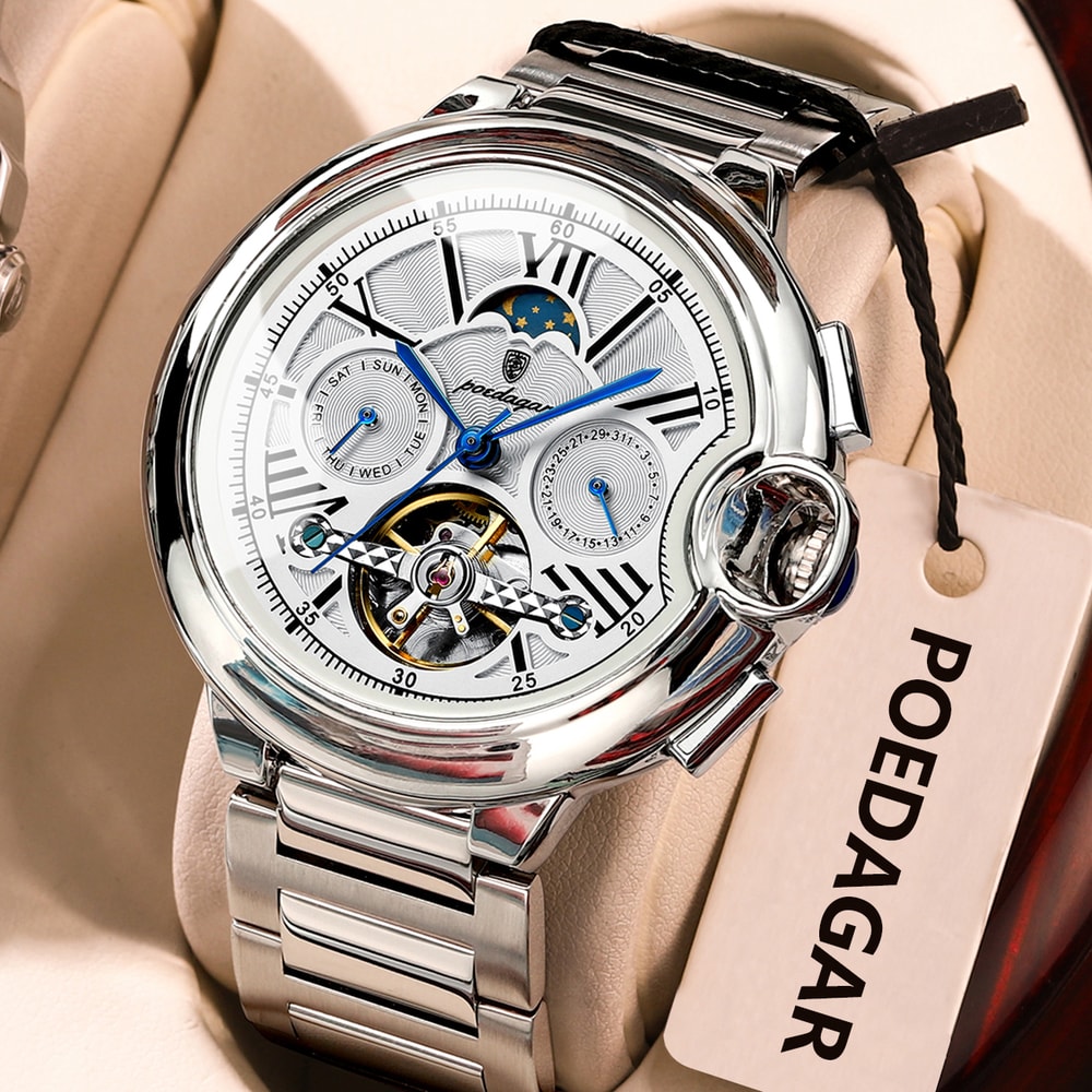 Luxury Automatic Mechanical Watch For Men With Tourbillon Stainless Steel Design 5