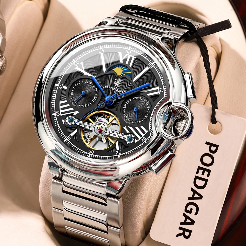 Luxury Automatic Mechanical Watch For Men With Tourbillon Stainless Steel Design 7