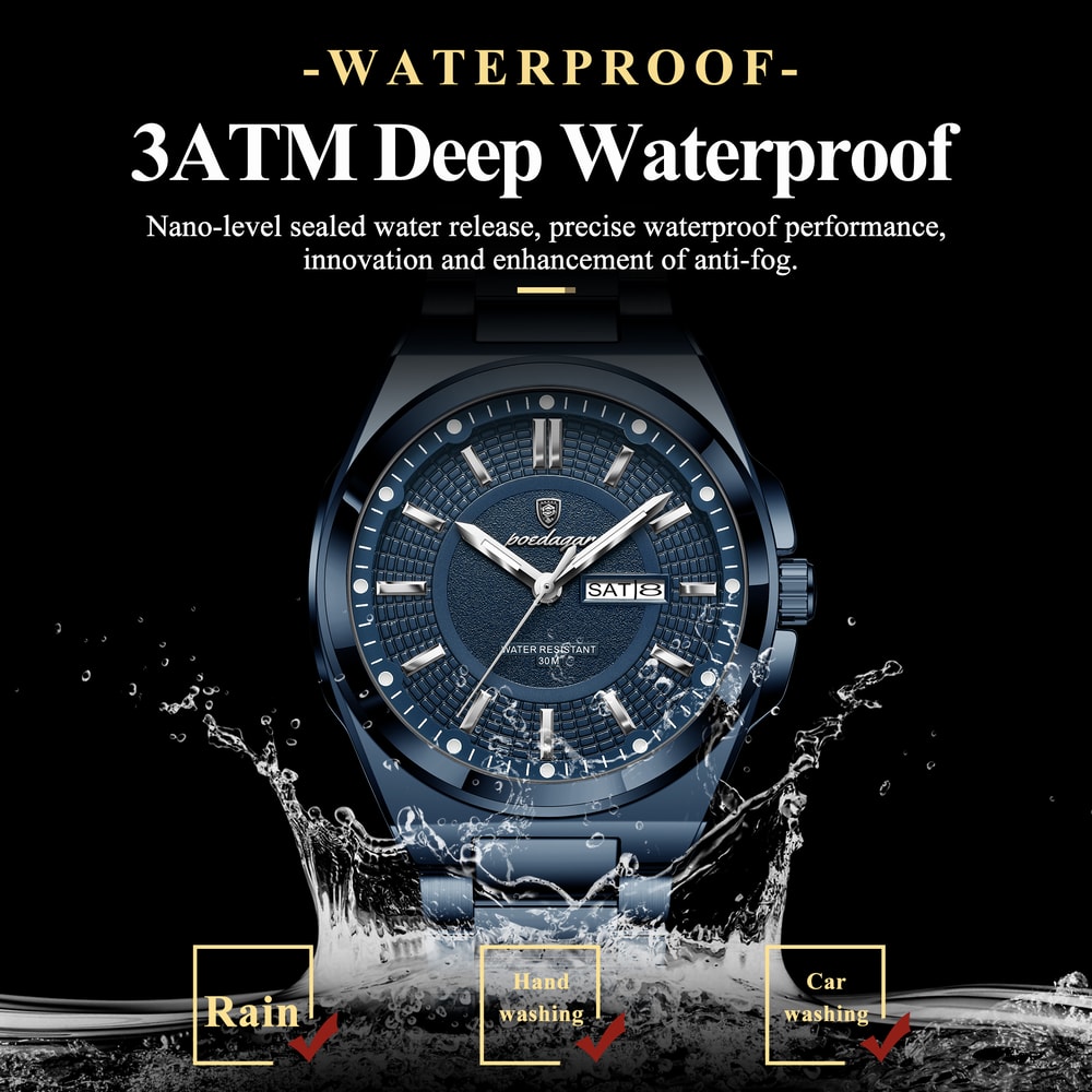 Men Luxury Stainless Steel Watch Waterproof Luminous Quartz Sports Wristwatch 2