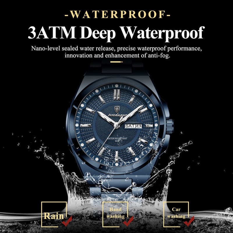 Men Luxury Stainless Steel Watch Waterproof Luminous Quartz Sports Wristwatch 2
