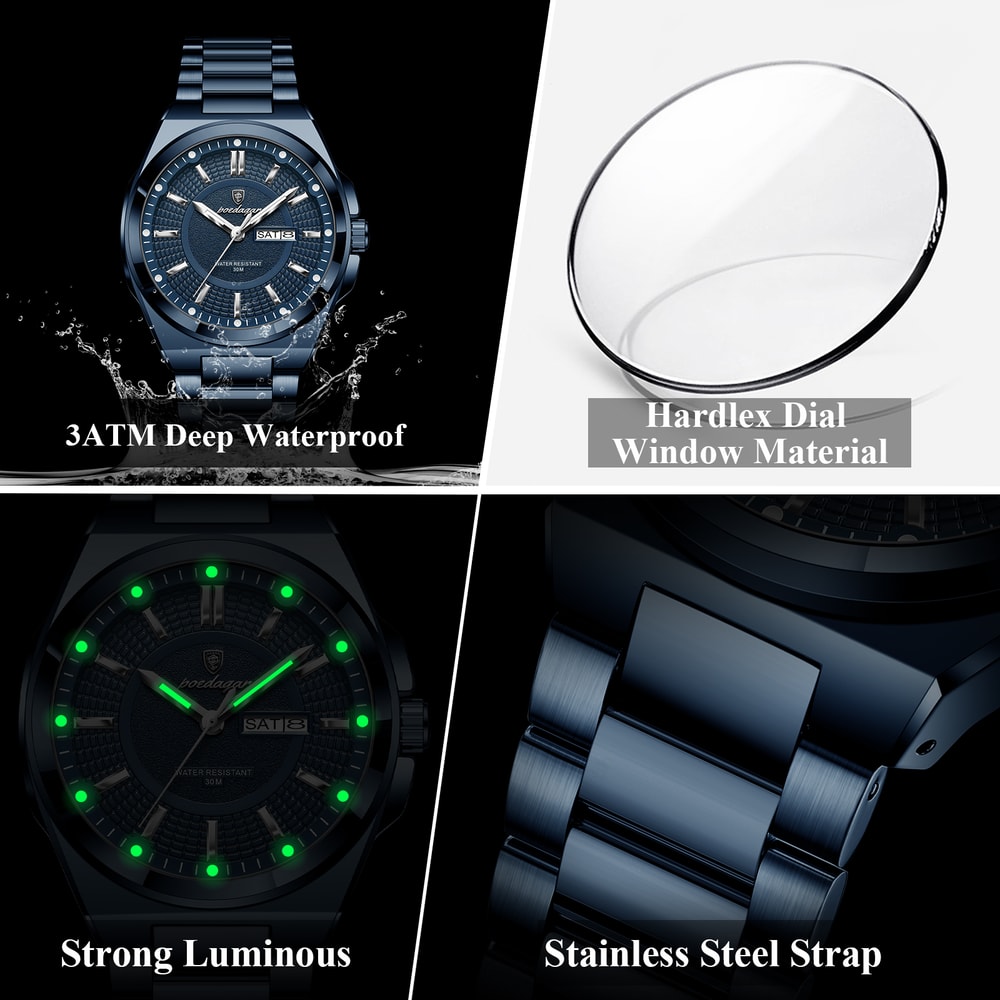 Men Luxury Stainless Steel Watch Waterproof Luminous Quartz Sports Wristwatch 3