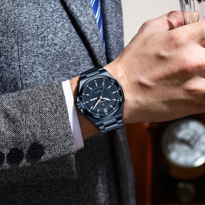 Men Luxury Stainless Steel Watch Waterproof Luminous Quartz Sports Wristwatch 1