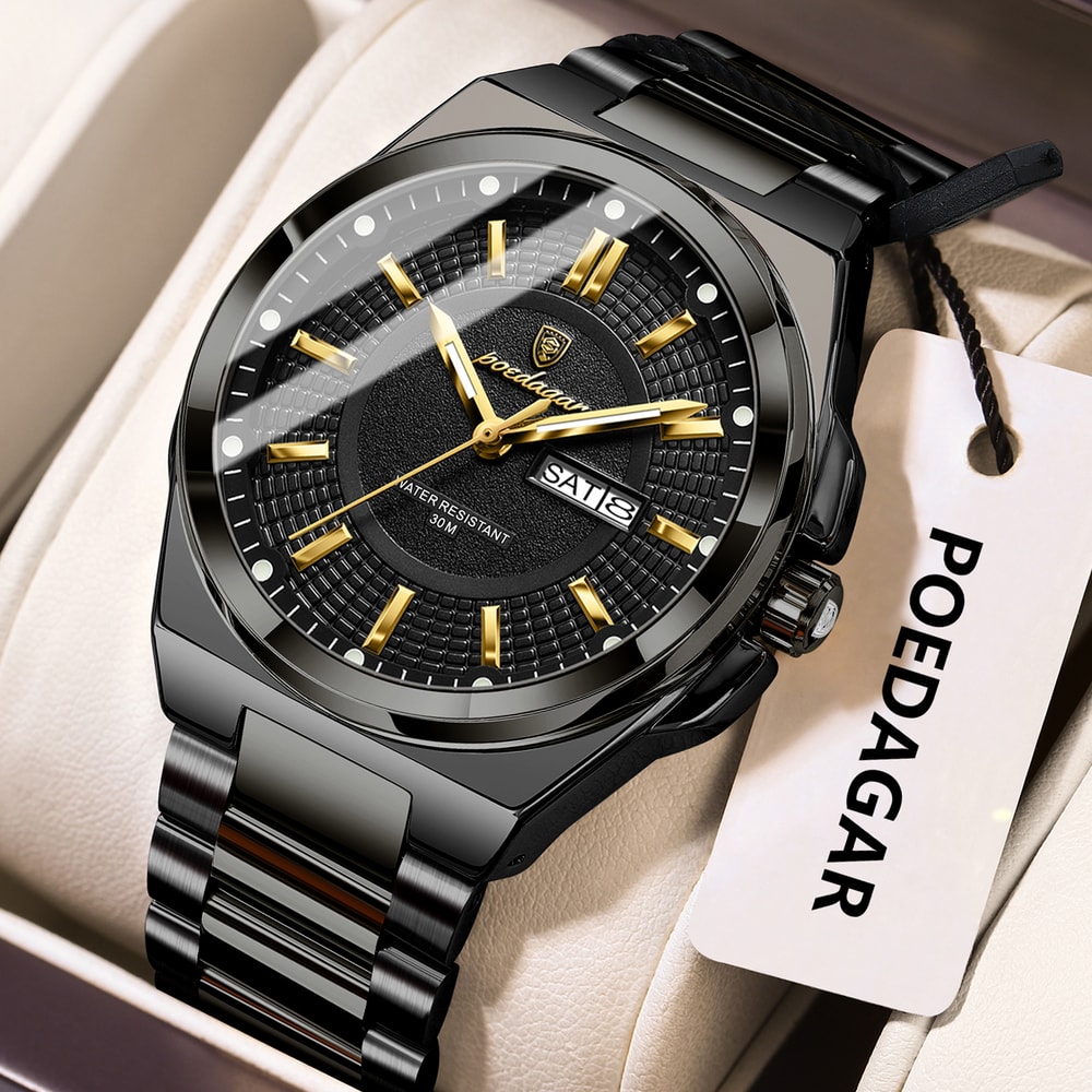 Men Luxury Stainless Steel Watch Waterproof Luminous Quartz Sports Wristwatch 5